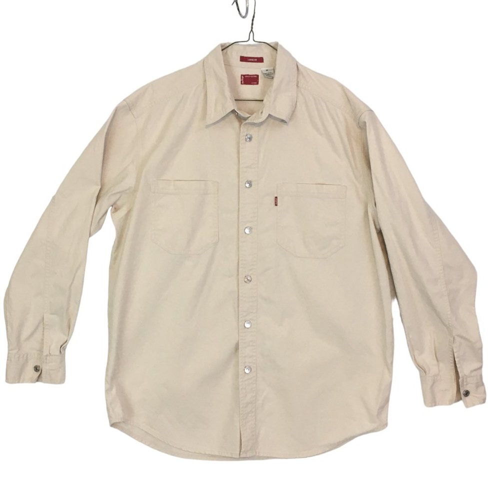 Levi's Men's Off White Classic Denim Shirt, Loose Fit Cotton Silver Buttons‎ M